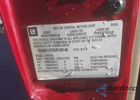 2005 Chevrolet Tahoe Z71 z USA, uszkodzony, nr VIN 1GNEK13T65R149146